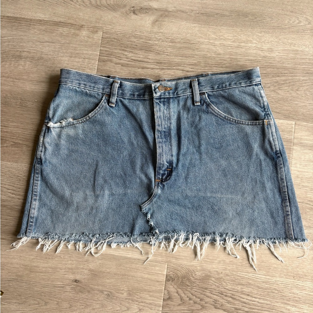 Vintage Rustler Denim Frayed Hem Mini Skirt